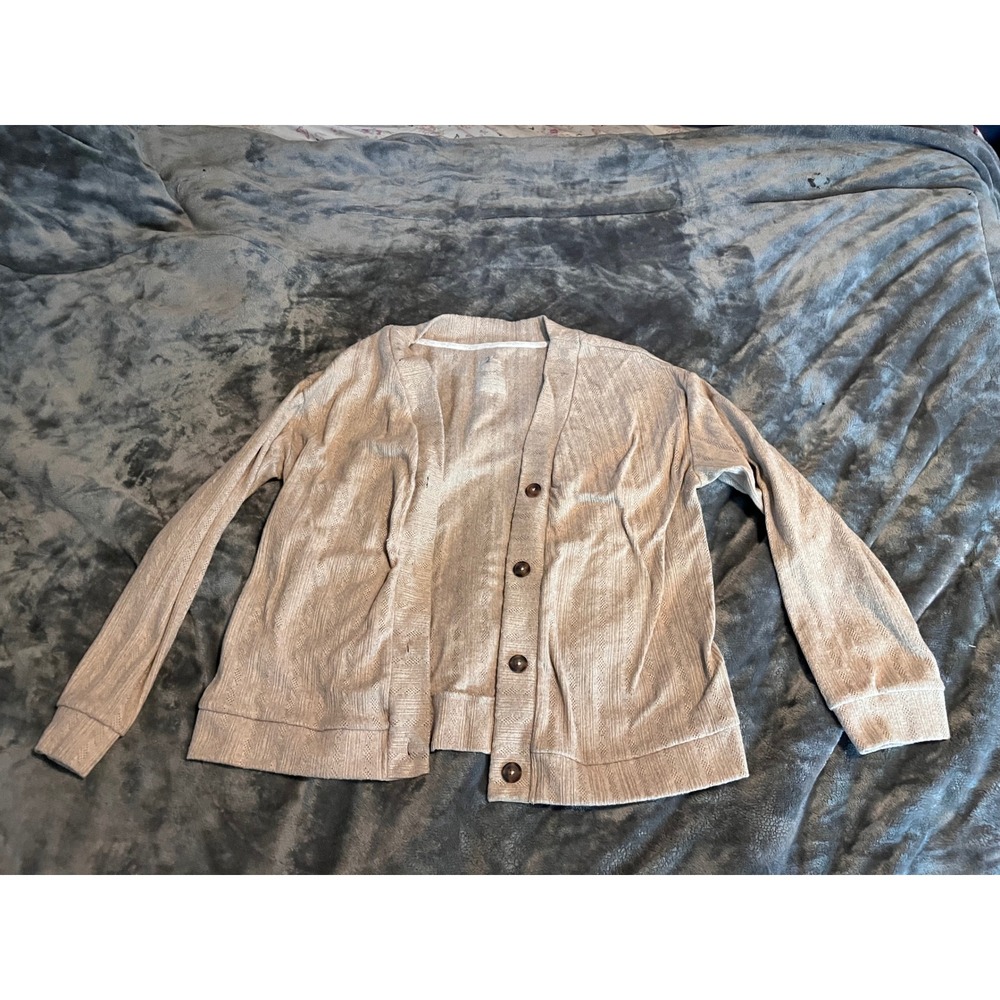 Live 2 Lounge Womens XL Tan Pointelle Knit Button Front Cardigan Sweater